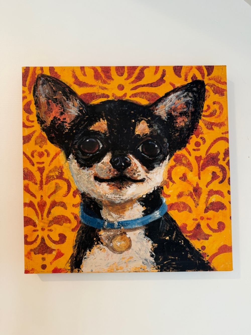 Chihuahua Canvas Art Painting with Blue Collar - Dog Wall Decor